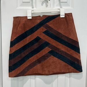 BLANKNYC women’s suede leather mini skirt short patchwork chevron boho size 29